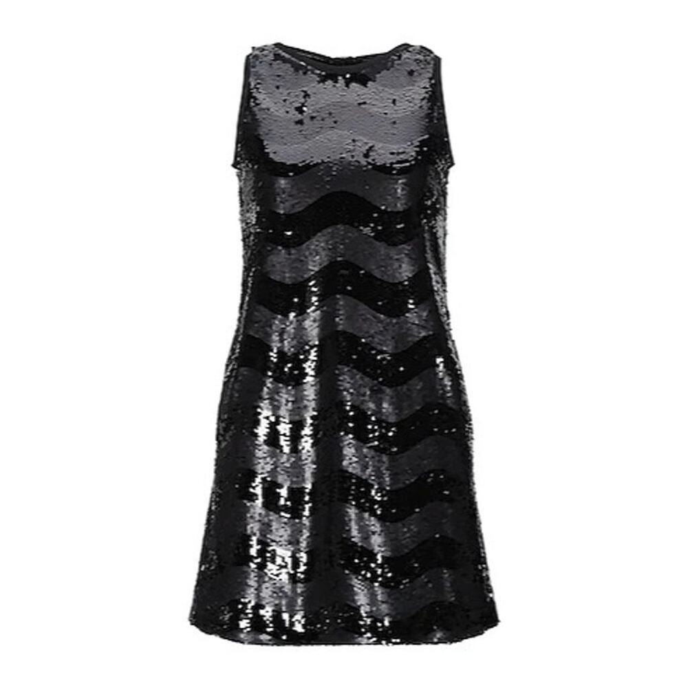 Emporio Armani NWT Black Sequin Chevron Knee Length Dress Size IT 40/US 4